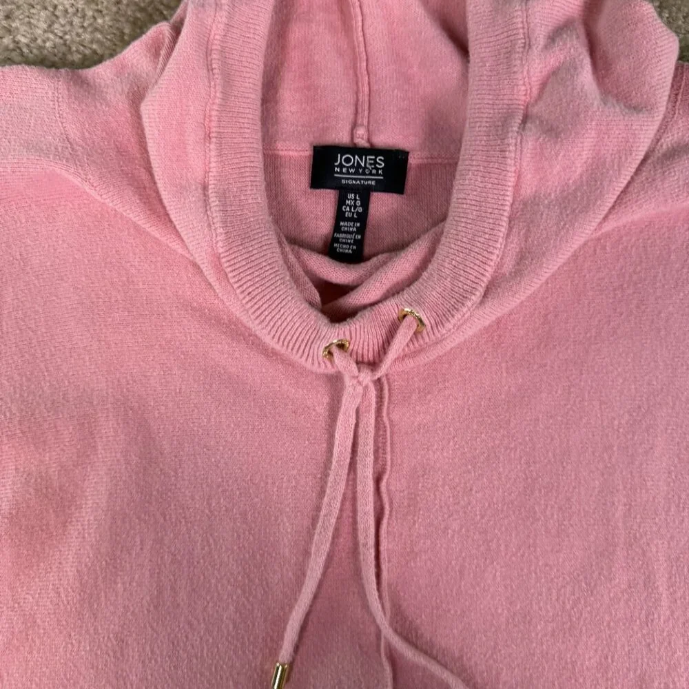 Jones New York Signature Women Sweater Size L Pink Cowl Neck Cotton Cozy E529 - Picture 4 of 11